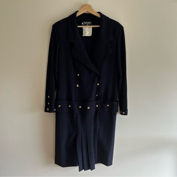 Vintage Chanel 80's Navy Maxi Pleated Dress Size 42 - Picture 13 of 13